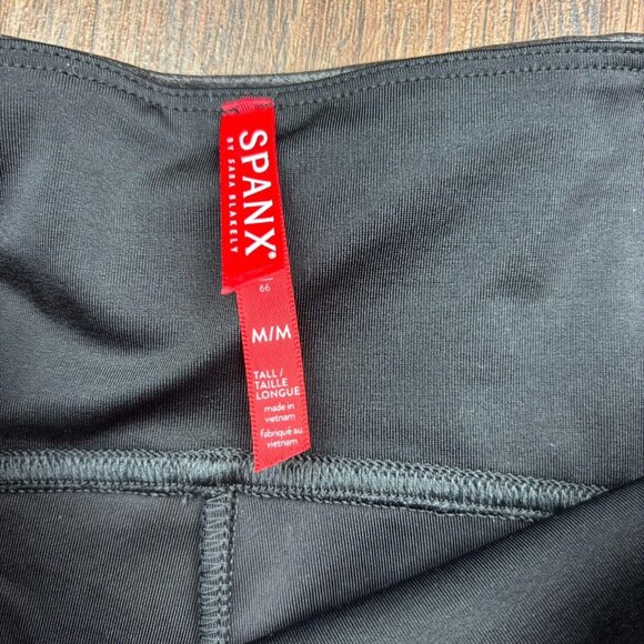 Spanx Black Vegan Leather Leggings Size Medium Power Waistband - Picture 5 of 10